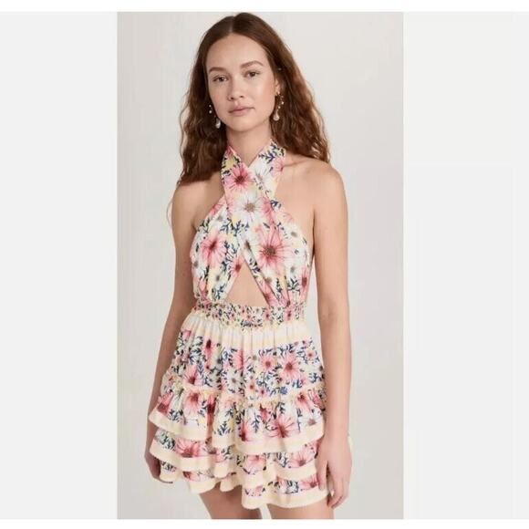 NEW Agua Bendita Sz S Maona Ross Mini Halter Tiered Dress in Multicolor Floral - Picture 1 of 10